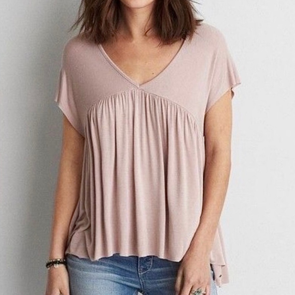 American Eagle Pink Flowy V-Neck Top